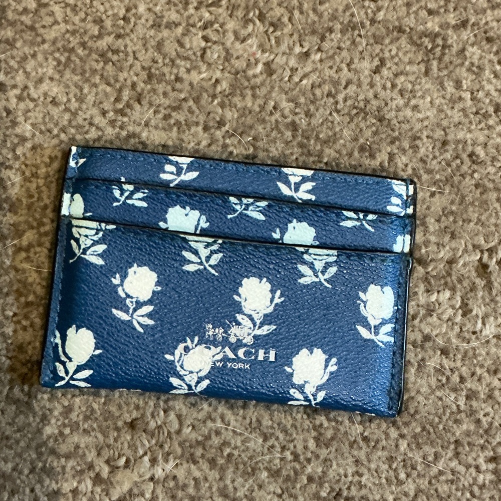 Coach Navy Floral Card Holder - Picture 2 of 8
